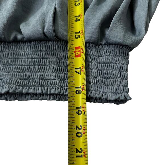 Express Blue Tie Bow Deep V-neck Blouse Women's Size Small | 63-55-2 - Picture 4 of 4